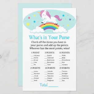 Unicorn What's in your purse game baby shower