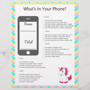 Unicorn What's On Your Phone? Baby Shower Game
