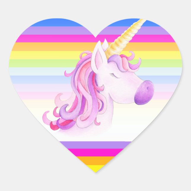Unicorn whimsy watercolor rainbow stripes stickers (Front)