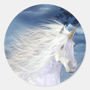 Unicorn White Beauty Close-up Classic Round Sticker