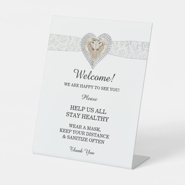 Unicorn White Lace Wedding Safety  Pedestal Sign (Front)