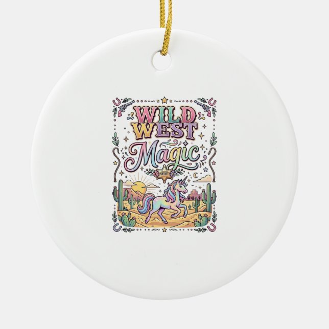 Unicorn Wild West Magic Original Ceramic Tree Decoration (Front)