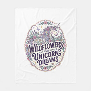 Unicorn Wildflowers and Unicorn Dreams POD Ready M Fleece Blanket