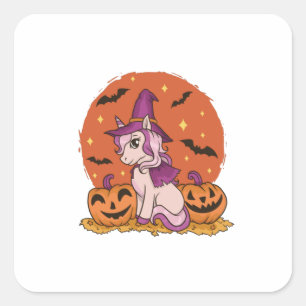 Unicorn Witch - Happy Halloween Costume Square Sticker