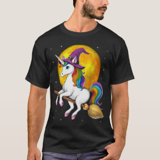 Unicorn Witch Riding Broom T-Shirt