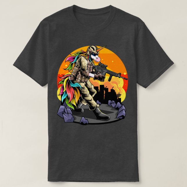 Unicorn With A Gun Funny Unicorn Lover T-Shirt (Design Front)