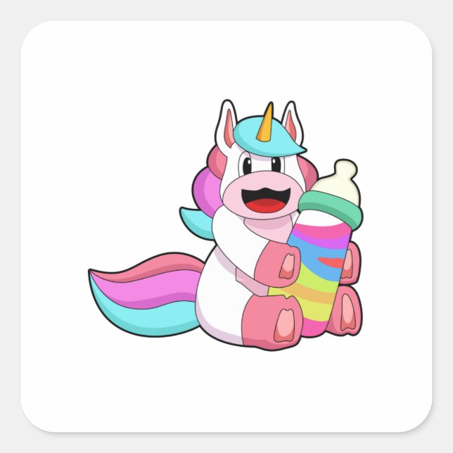 Unicorn with Baby bottle.PNG Square Sticker (Front)