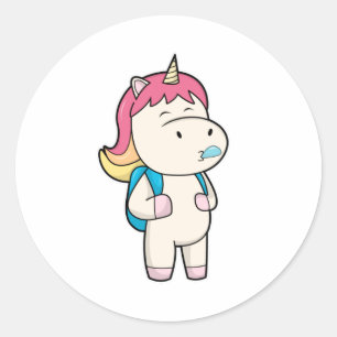 Unicorn with Backback & Chewing gum Classic Round Sticker