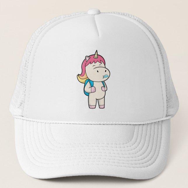 Unicorn with Backback & Chewing gum Trucker Hat (Front)