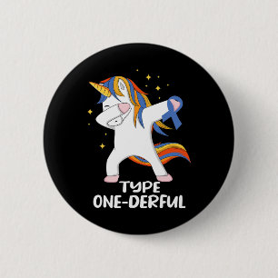 Unicorn with blue ribbon Type 1 Diabetes T1D Type 6 Cm Round Badge