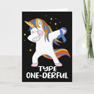 Unicorn With Blue Ribbon Type 1 Diabetes T1d Type  Card