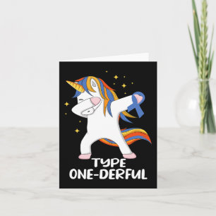 Unicorn with blue ribbon Type 1 Diabetes T1D Type  Card