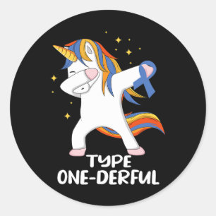 Unicorn With Blue Ribbon Type 1 Diabetes T1d Type Classic Round Sticker