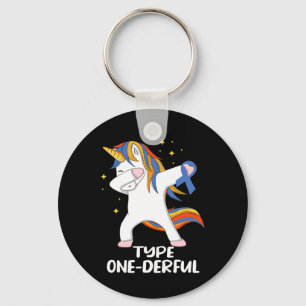 Unicorn with blue ribbon Type 1 Diabetes T1D Type  Key Ring