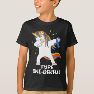 Unicorn with blue ribbon Type 1 Diabetes T1D Type T-Shirt
