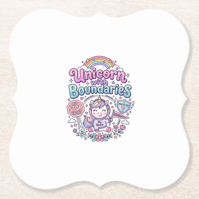 Unicorn with Boundaries Charming Apparel Graphic_1 Paper Coaster (Front)