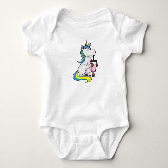 Unicorn with Bubble Tea Baby Bodysuit (Front)