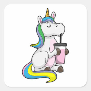 Unicorn with Bubble Tea Square Sticker