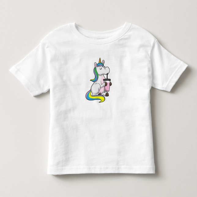Unicorn with Bubble Tea Toddler T-Shirt (Front)