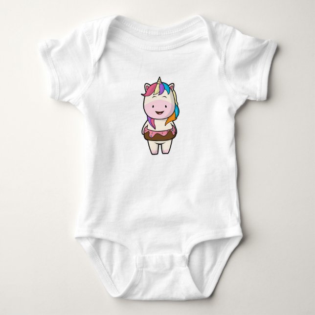 Unicorn with Chocolate doughnut Baby Bodysuit (Front)