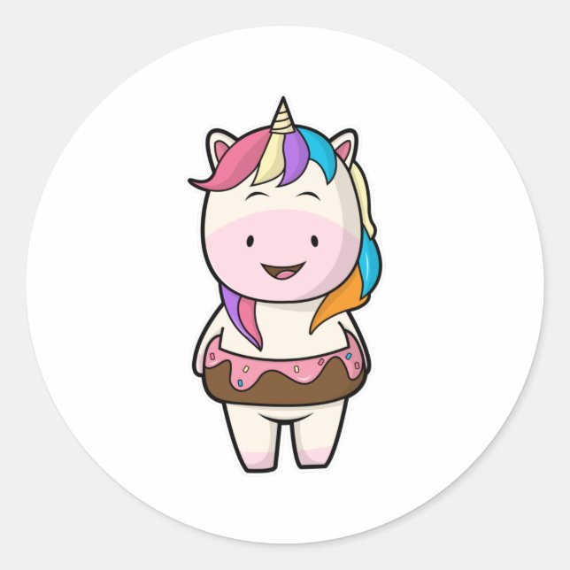 Unicorn with Chocolate doughnut Classic Round Sticker (Front)