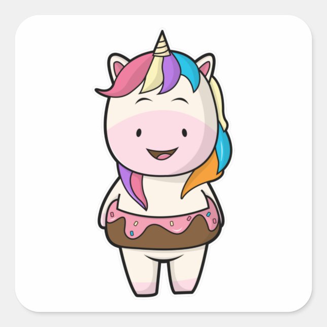 Unicorn with Chocolate doughnut Square Sticker (Front)