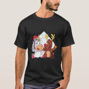 Unicorn with Christmas Hat and Reindeer with Biscu T-Shirt