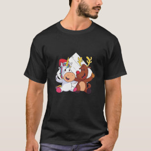 Unicorn with Christmas Hat and Reindeer with Biscu T-Shirt