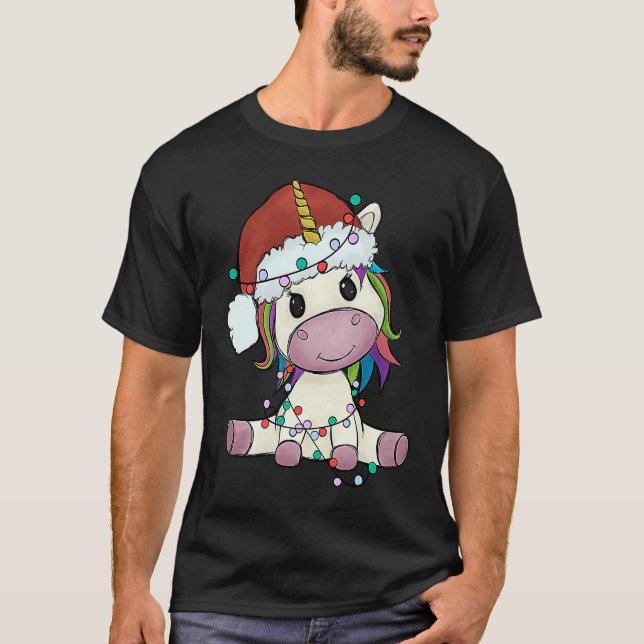 Unicorn with Christmas hat unicorn girl T-Shirt (Front)
