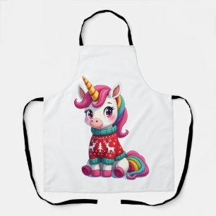 Unicorn with Christmas Sweater Unicorn Girls Chris Apron