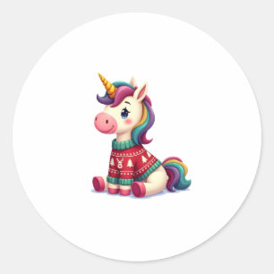 Unicorn with Christmas Sweater Unicorn Girls Chris Classic Round Sticker