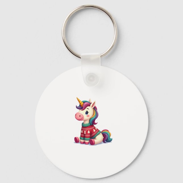 Unicorn with Christmas Sweater Unicorn Girls Chris Key Ring (Front)