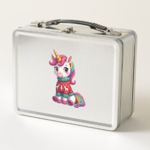 Unicorn with Christmas Sweater Unicorn Girls Chris Metal Lunch Box