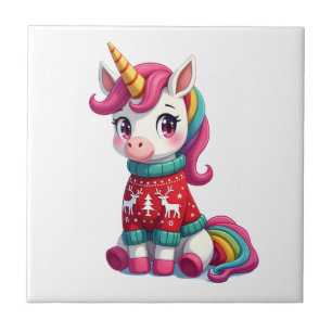 Unicorn with Christmas Sweater Unicorn Girls Chris Tile