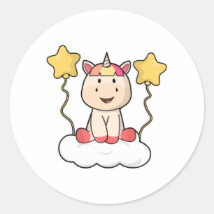 Unicorn with Cloud & Stars Classic Round Sticker