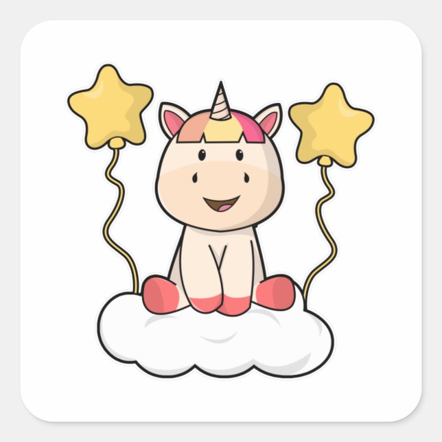 Unicorn with Cloud & Stars Square Sticker (Front)