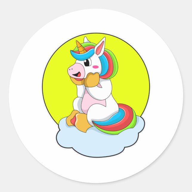 Unicorn with Cloud & Sun Classic Round Sticker (Front)