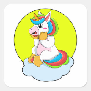 Unicorn with Cloud & Sun Square Sticker