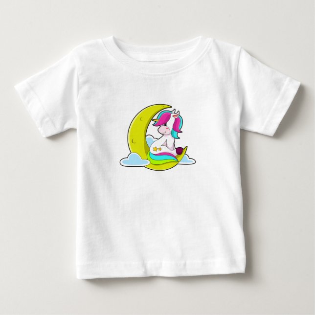 Unicorn with Clouds & Moon Baby T-Shirt (Front)