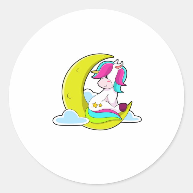Unicorn with Clouds & Moon Classic Round Sticker (Front)