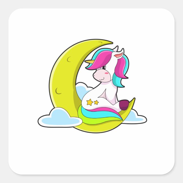 Unicorn with Clouds & Moon Square Sticker (Front)