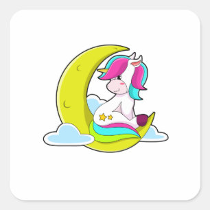 Unicorn with Clouds & Moon Square Sticker