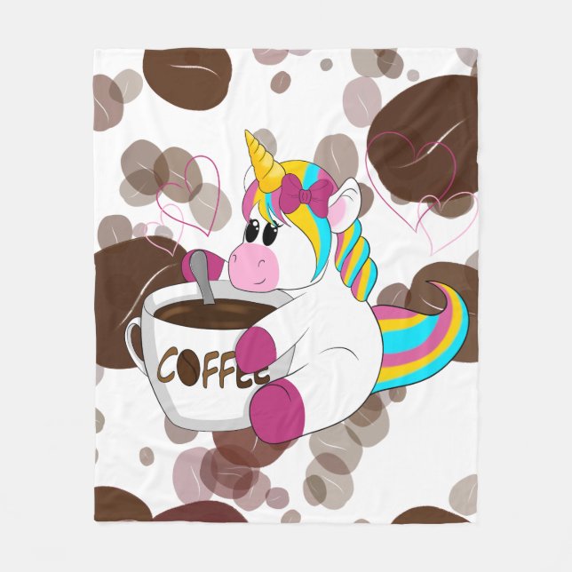 Unicorn with Coffee Fleecedecke Fleece Blanket (Front)