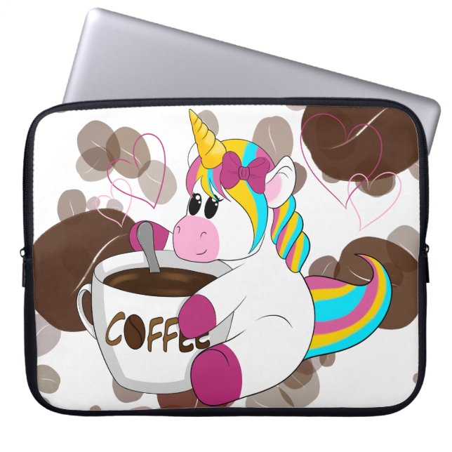 Unicorn with coffee laptop sleeve (Front)