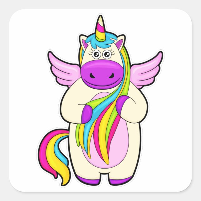 Unicorn with colourful Hairs Square Sticker (Front)