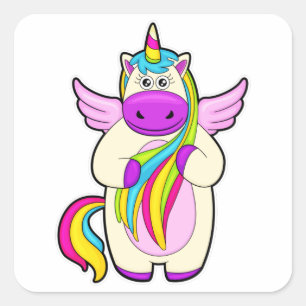 Unicorn with colourful Hairs Square Sticker