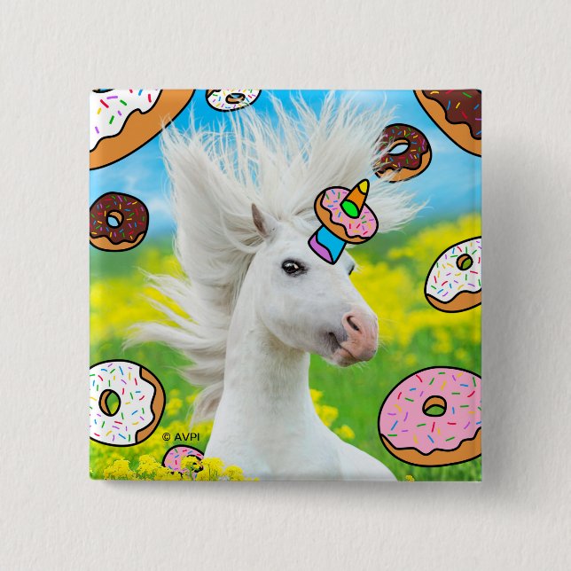 Unicorn With Doughnuts 15 Cm Square Badge (Front)
