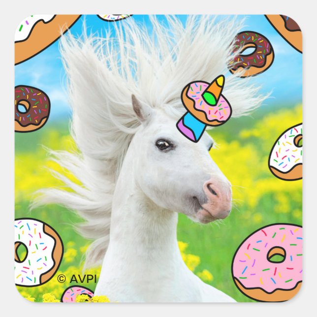 Unicorn With Doughnuts Square Sticker (Front)