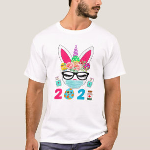 Unicorn With Face Mask Quarantine Egg Hunt Easter T-Shirt