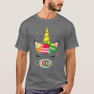 Unicorn With Face Mask Quarantine Egg Hunt Easter T-Shirt